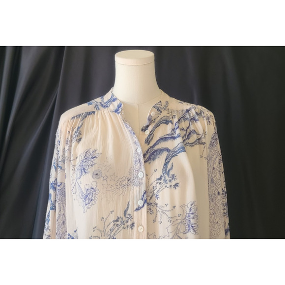 Free People Womens Metallic Blooms Ivory Print Blouse Top XS - Picture 5 of 8